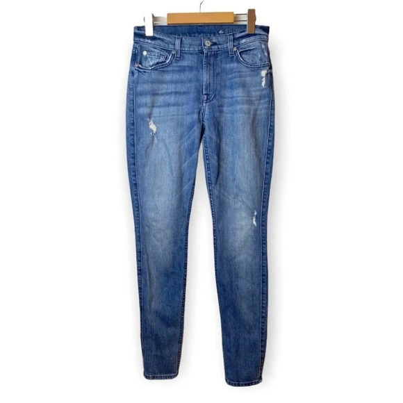 7 for all Mankind The Skinny Distressed Blue Jeans  27 - Picture 1 of 12